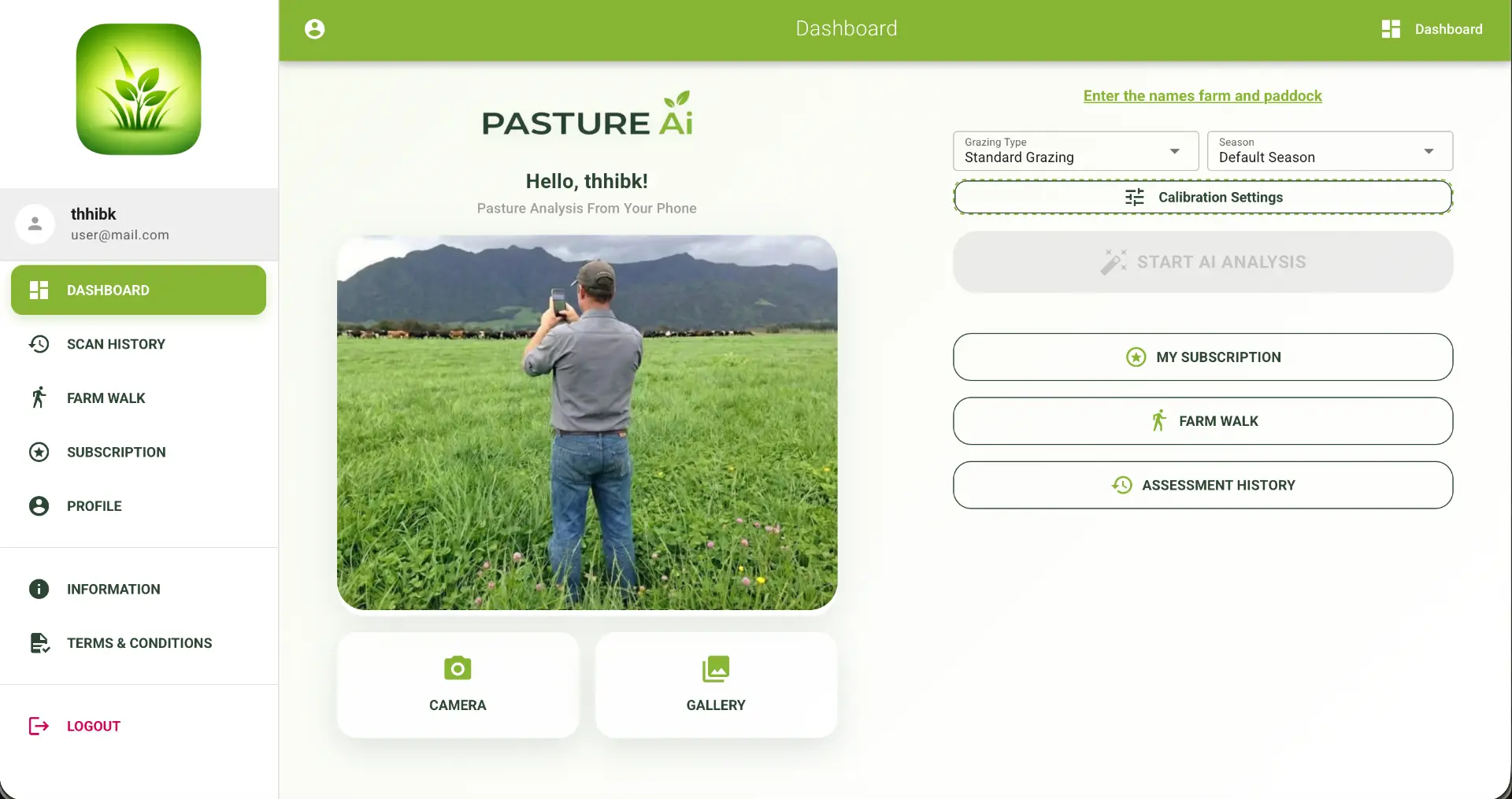Analyse screen in Pasture Ai