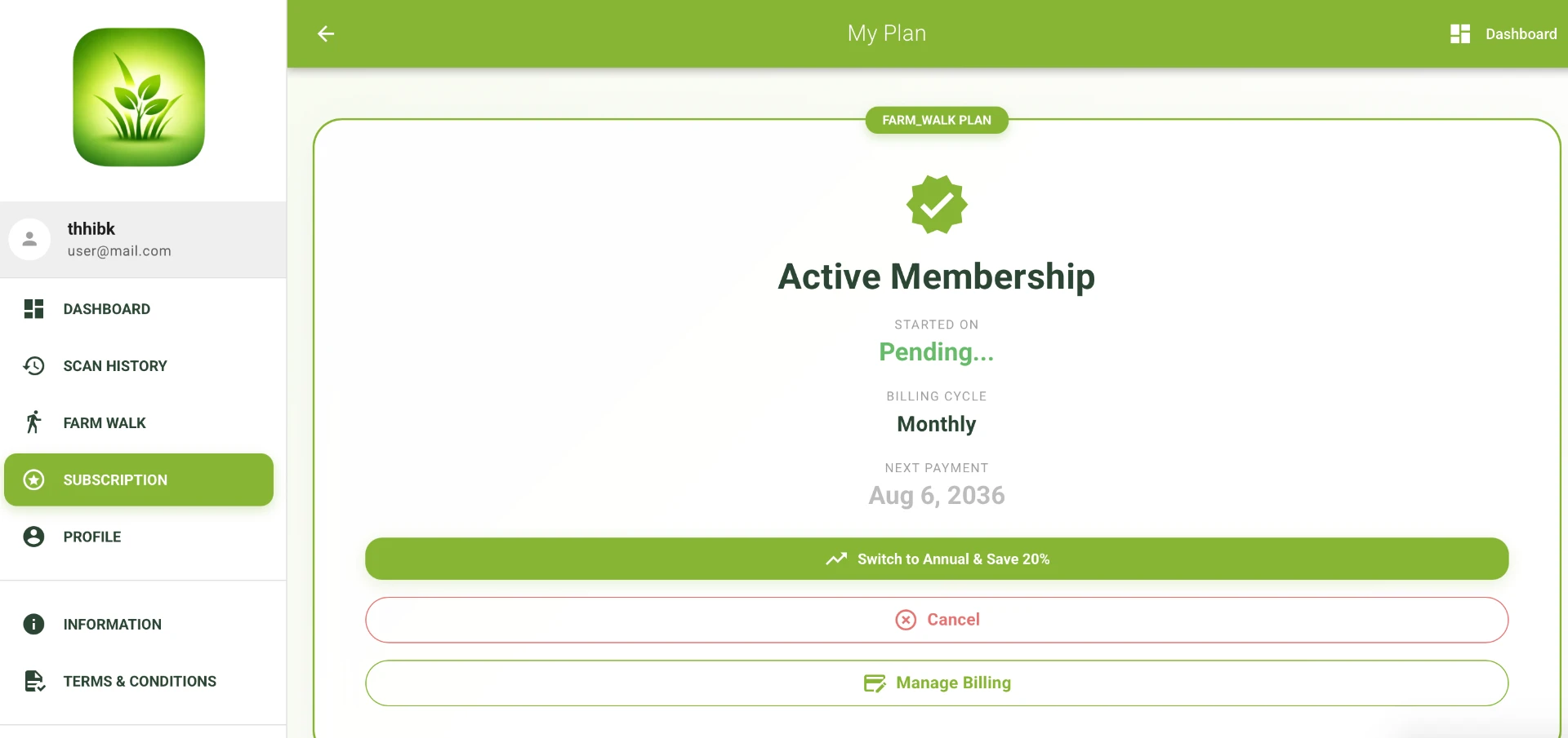 Your plan screen in Pasture Ai